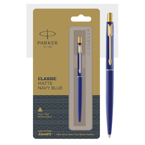 Parker Classic Matte Navy Blue Ball Pen With Gold Trim Authorized Distributor Wholesaler Retailer Bulk Order Buy Shop Online Supplier Dealers In Kerala South India