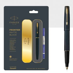 Parker Frontier Matte Black Roller Ball Pen With Gold Trim