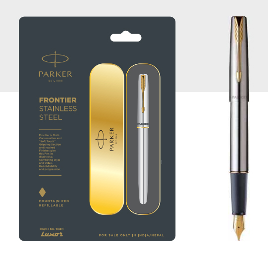 Parker Frontier stainless steel fountain pen with gold trim