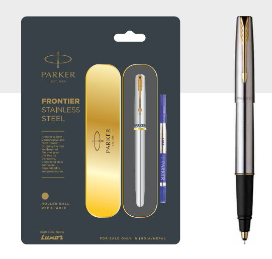 Parker Frontier Stainless Steel Roller Ball Pen With Gold Trim Authorized Wholesaler Retailer Bulk Order Supplier Dealers In Kerala South India