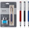 Parker Vector Metallix Fountain Pen With Stainless Steel Trim + Ink Bottle Authorized Distributor Wholesaler Retailer Bulk Order Buy Shop Online Supplier Dealers In Kerala South India