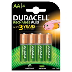 Duracell Recharge Plus- Green Rechargeable AA Batteries 1300 MAH with Duralock – Pack of 4 Pieces- SKU: 5000174 | Buy Bulk Online