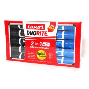 Luxor DuoRite | 2 in 1 | White Board Marker Pen | Black & Blue Color | Easy Wipe | Buy Bulk At Wholesale Price Online