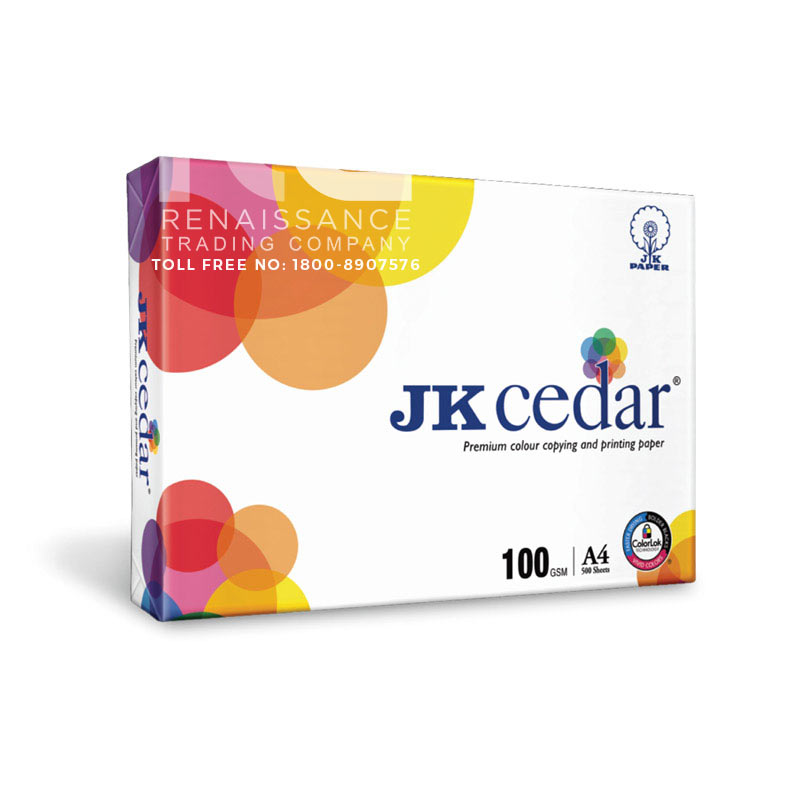 JK Cedar | A4 Size Copier & Printing Paper | 100 GSM | 500 Sheets (1 Ream/ Packet) | A Box of 5 Reams | Wholesale